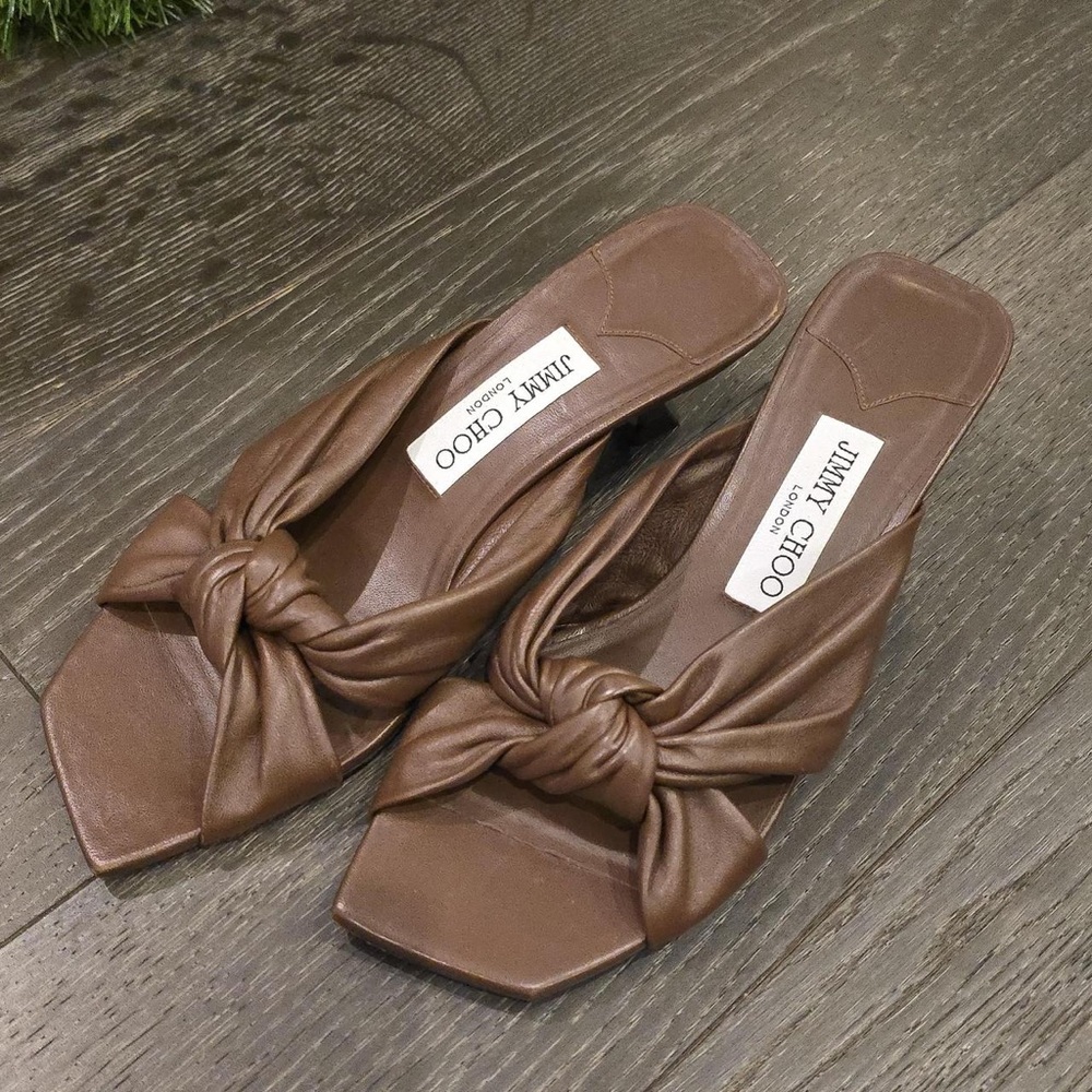 Jimmy Choo Chocolate Brown Knotted Mules